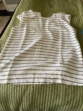 Rw&Co NWOT white and green  Striped Cap-Sleeve Women’s Top